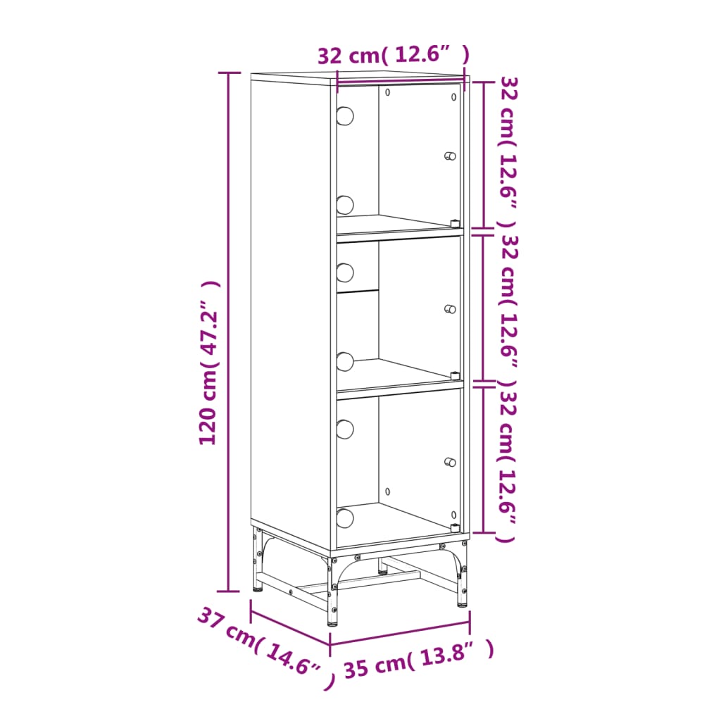 Visoka komoda sa staklenim vratima bijela 35 x 37 x 120 cm