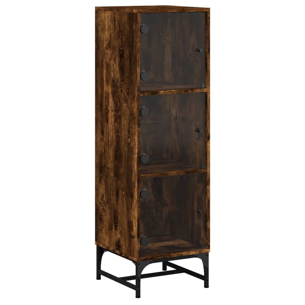 Visoka komoda sa staklenim vratima boja hrasta 35 x 37 x 120 cm