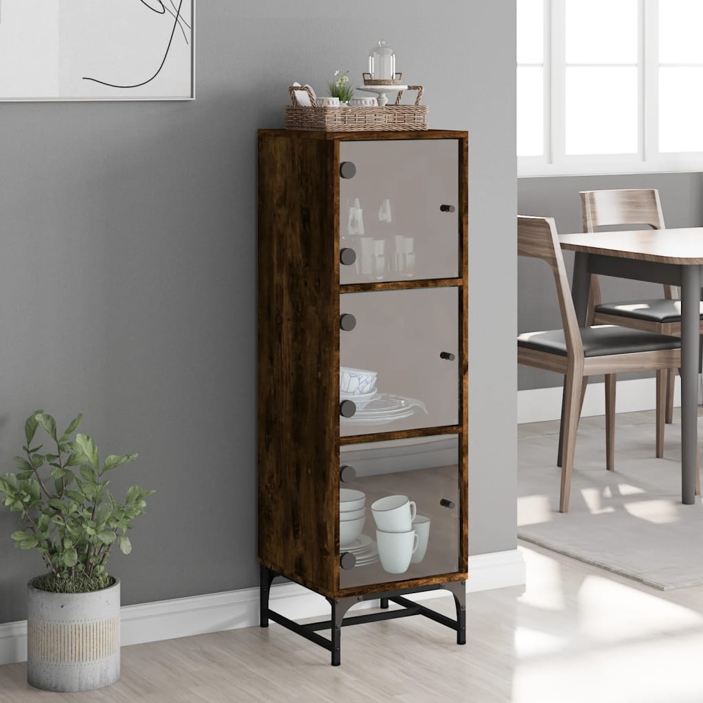 Visoka komoda sa staklenim vratima boja hrasta 35 x 37 x 120 cm