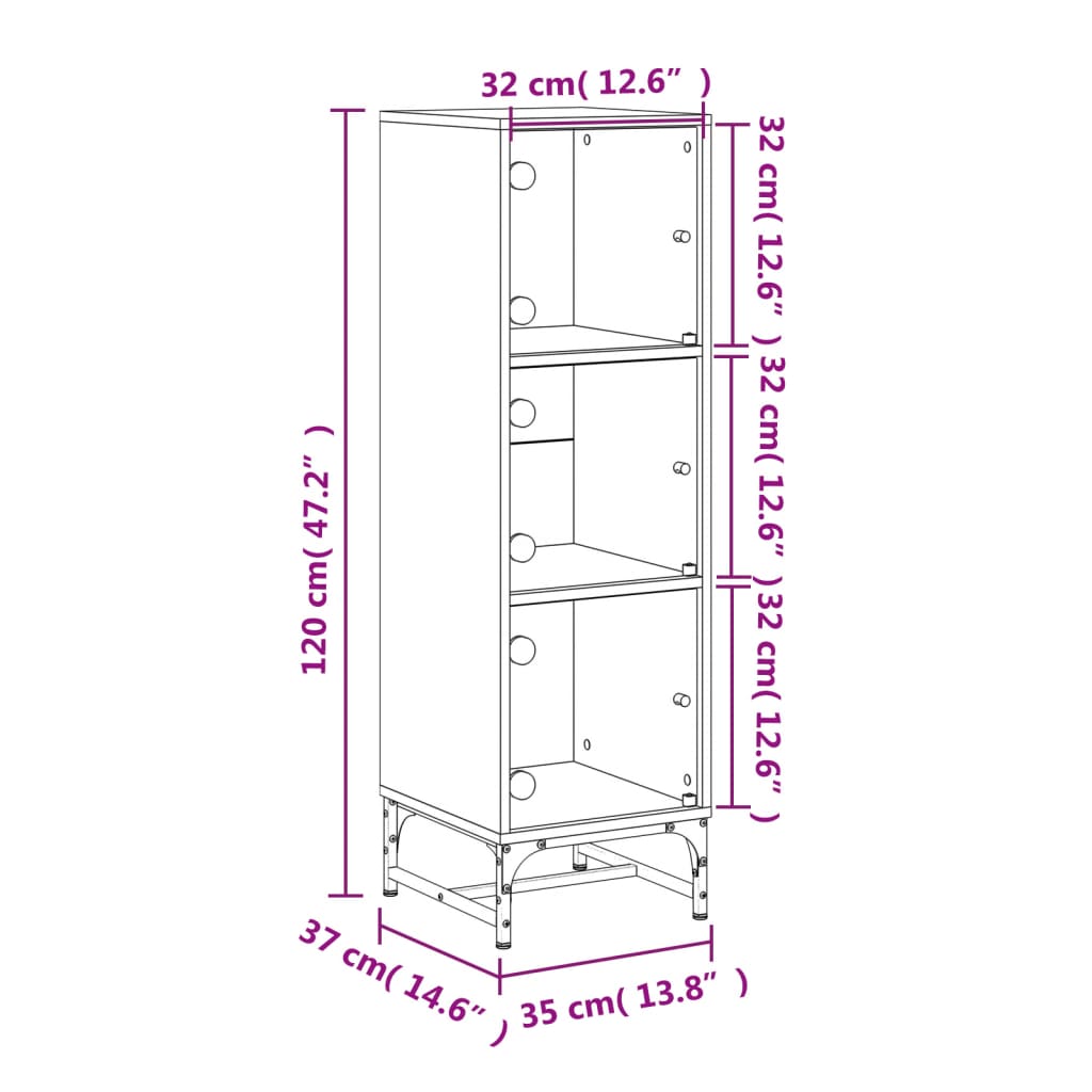 Visoka komoda sa staklenim vratima boja hrasta 35 x 37 x 120 cm