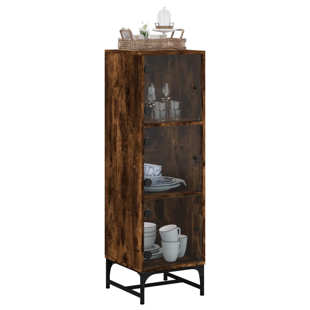 Visoka komoda sa staklenim vratima boja hrasta 35 x 37 x 120 cm