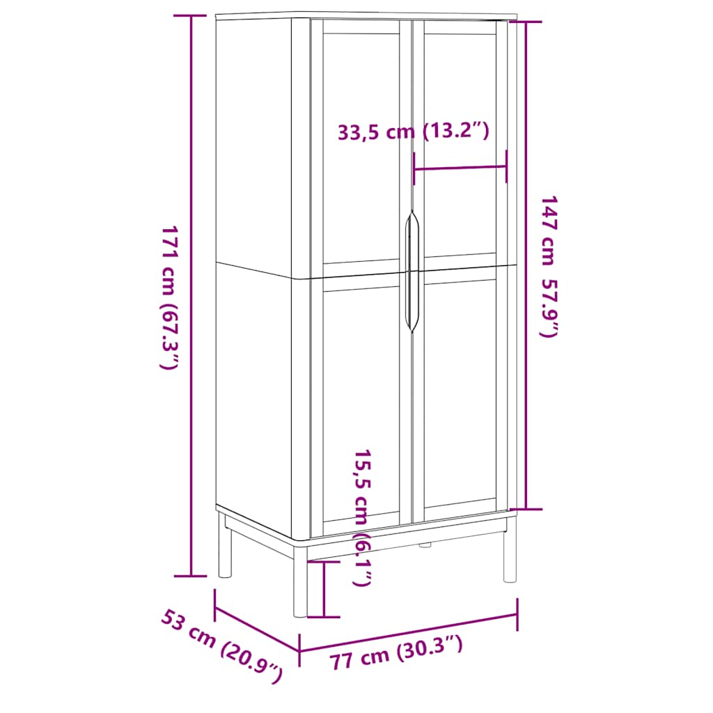 Ormar FLORO voštano smeđi 77 x 53 x 171 cm od masivne borovine