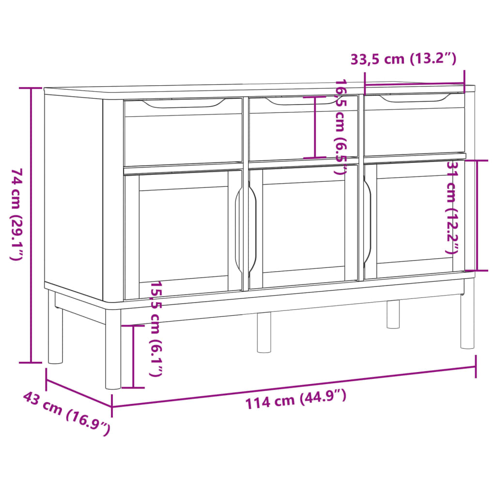 Komoda FLORO voštano smeđa 114 x 43 x 74 cm od masivne borovine