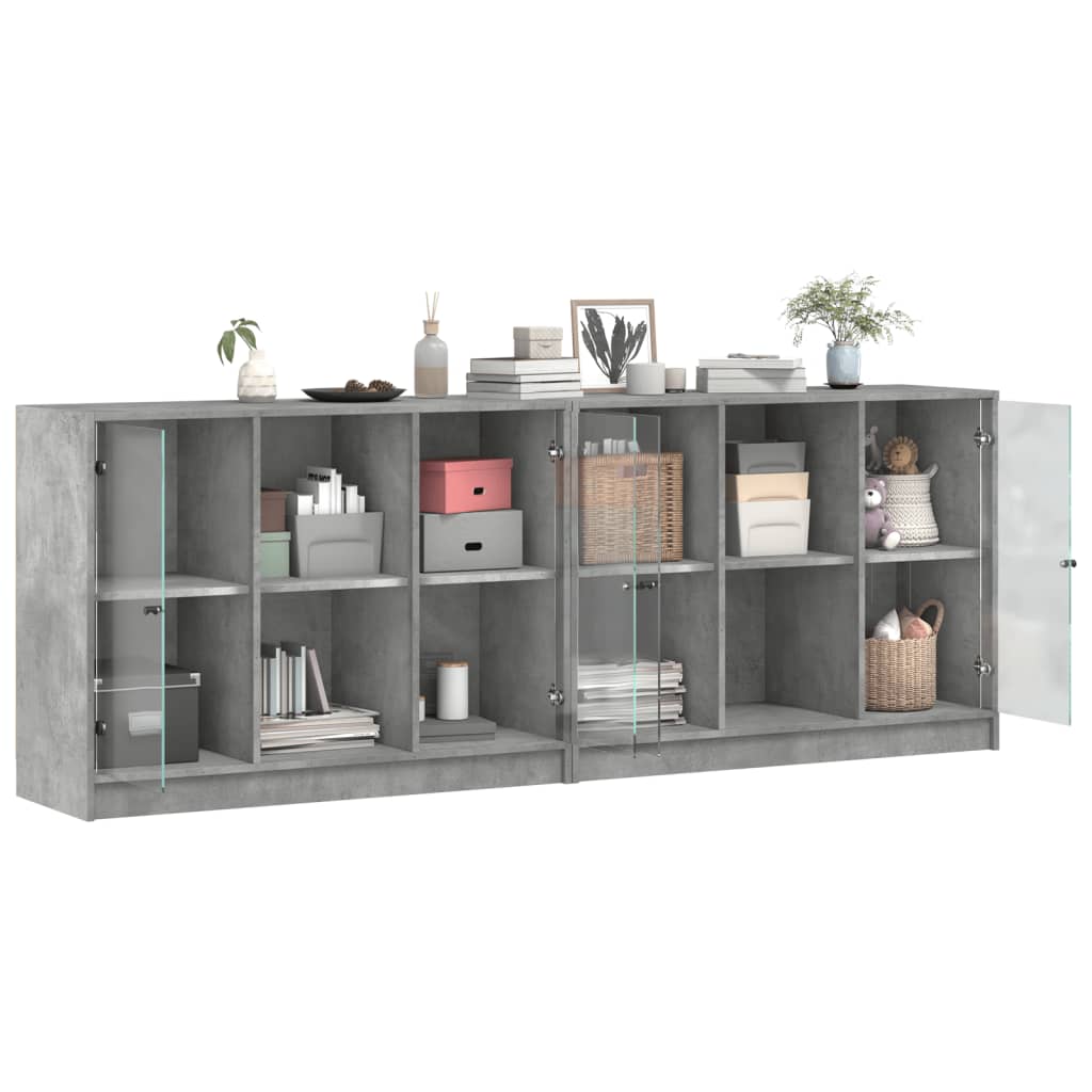 Regal za knjige s vratima boja betona 204 x 37 x 75 cm drveni