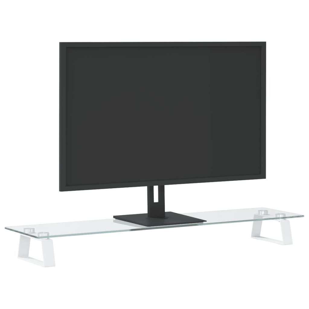 Stalak za monitor bijeli 80x20x8 cm kaljeno staklo i metal