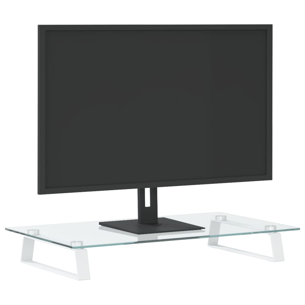 Stalak za monitor bijeli 60 x 35 x 8 cm kaljeno staklo i metal