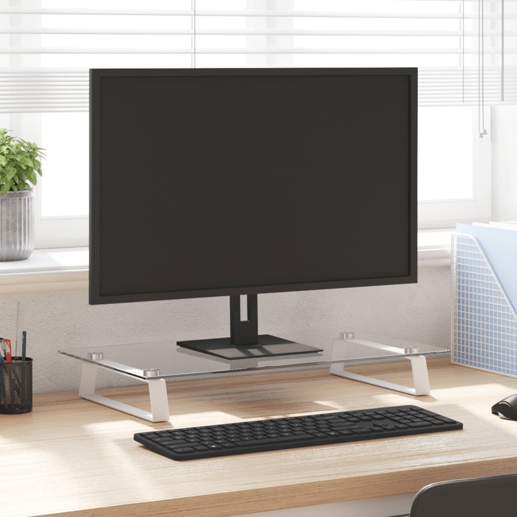 Stalak za monitor bijeli 60 x 35 x 8 cm kaljeno staklo i metal