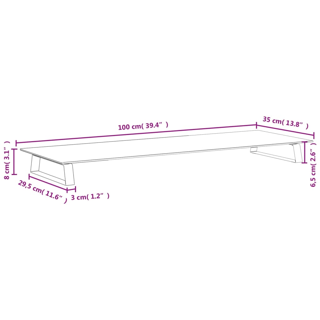 Stalak za monitor bijeli 100x35x8 cm kaljeno staklo i metal