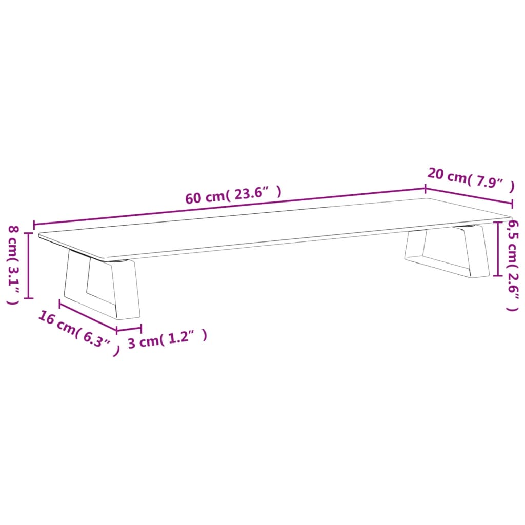 Stalak za monitor crni 60x20x8 cm kaljeno staklo i metal
