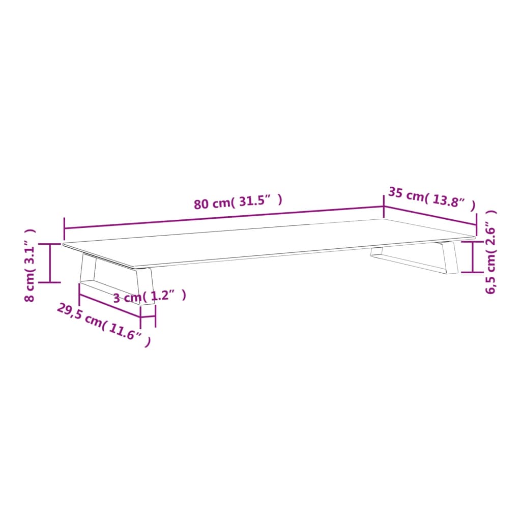 Stalak za monitor crni 80x35x8 cm kaljeno staklo i metal