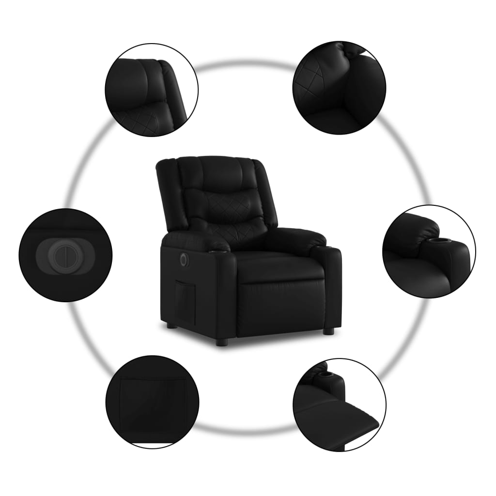 Električni naslonjač od umjetne kože crni