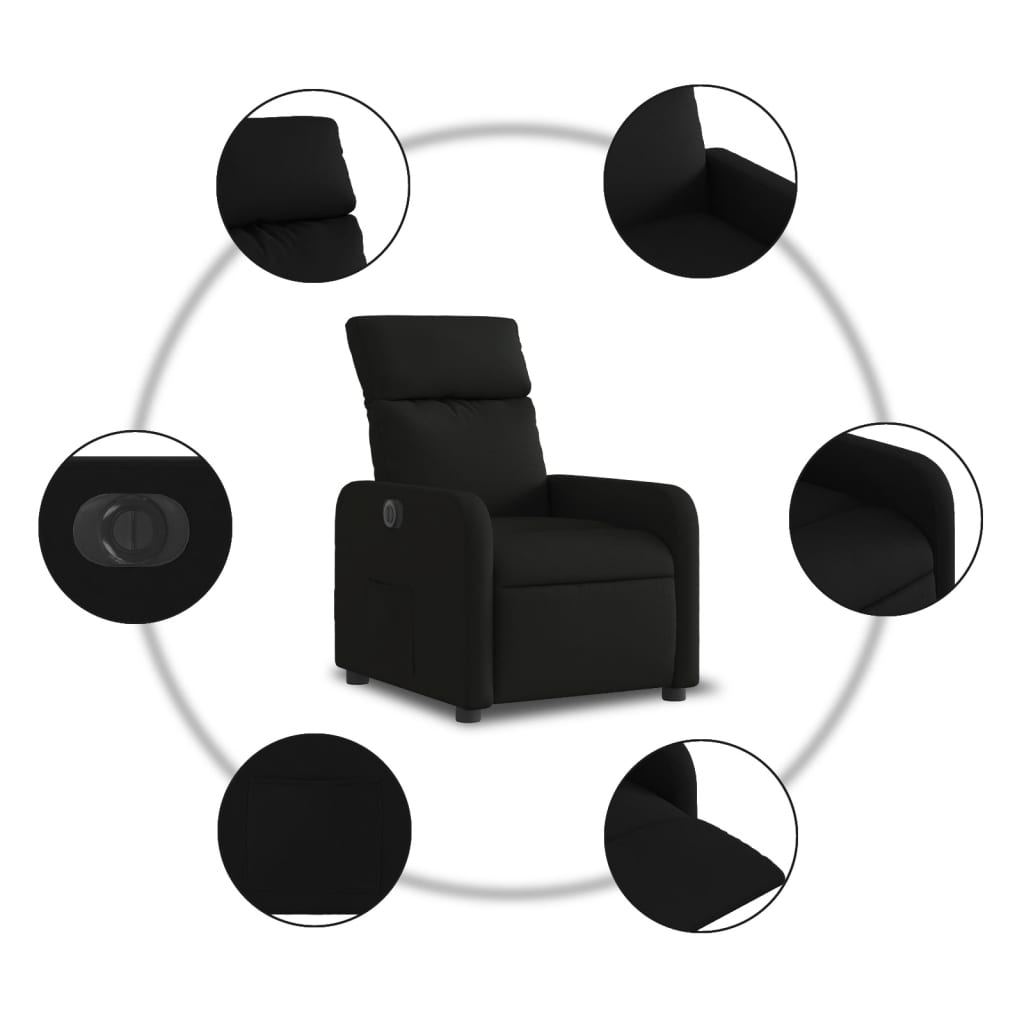 Električni naslonjač od tkanine crni