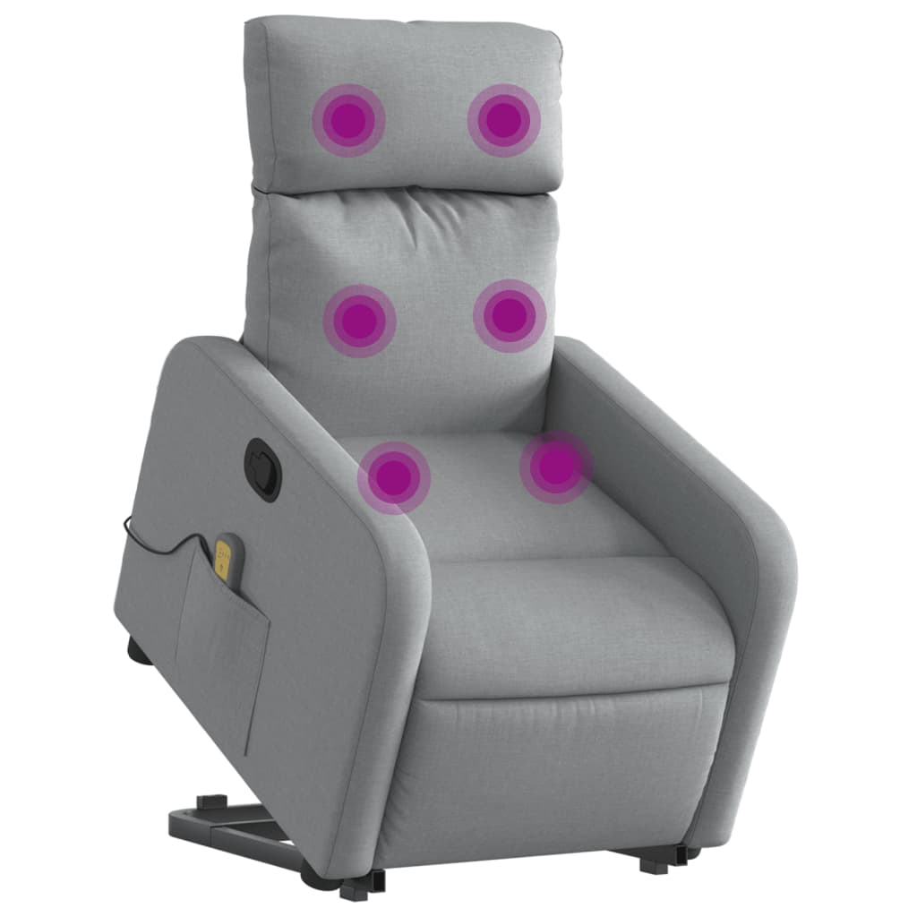 Masažni naslonjač na podizanje od tkanine svjetlosivi
