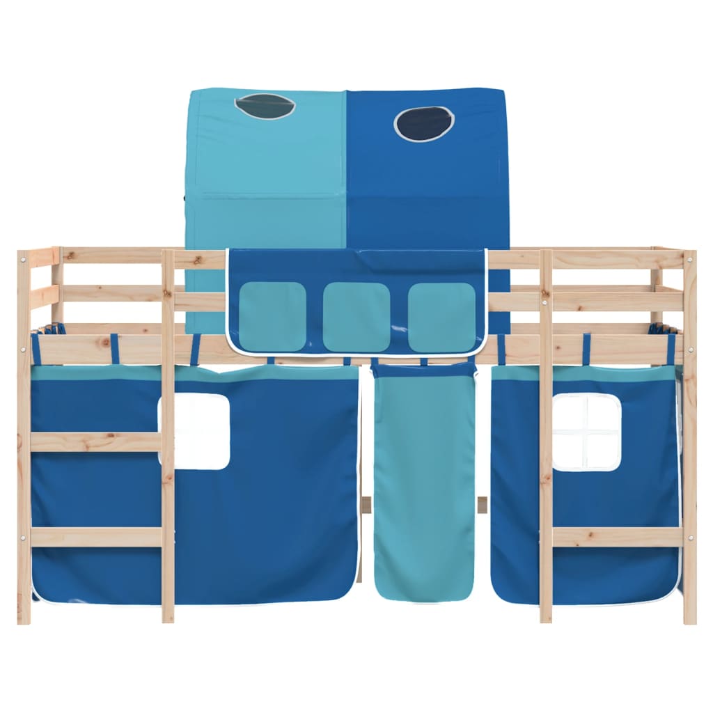 Dječji krevet na kat s tunelom plavi 80x200 cm masivna borovina
