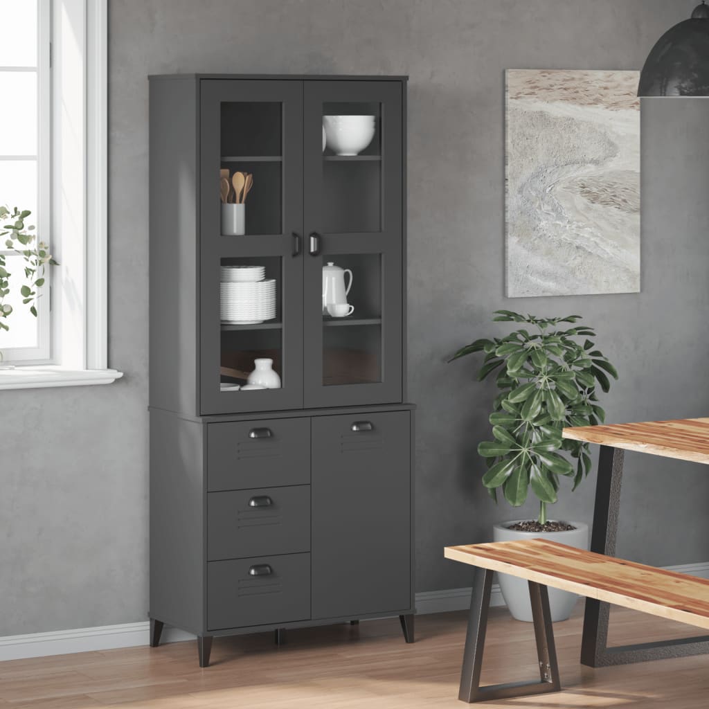 Visoka komoda VIKEN antracit siva 80x40x190 cm masivna borovina