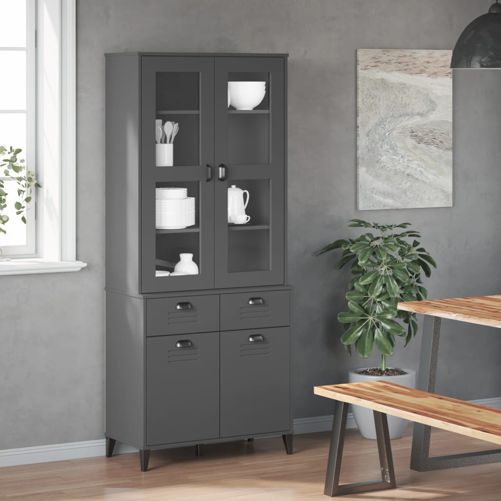 Visoka komoda VIKEN antracit siva 80x40x190 cm masivna borovina