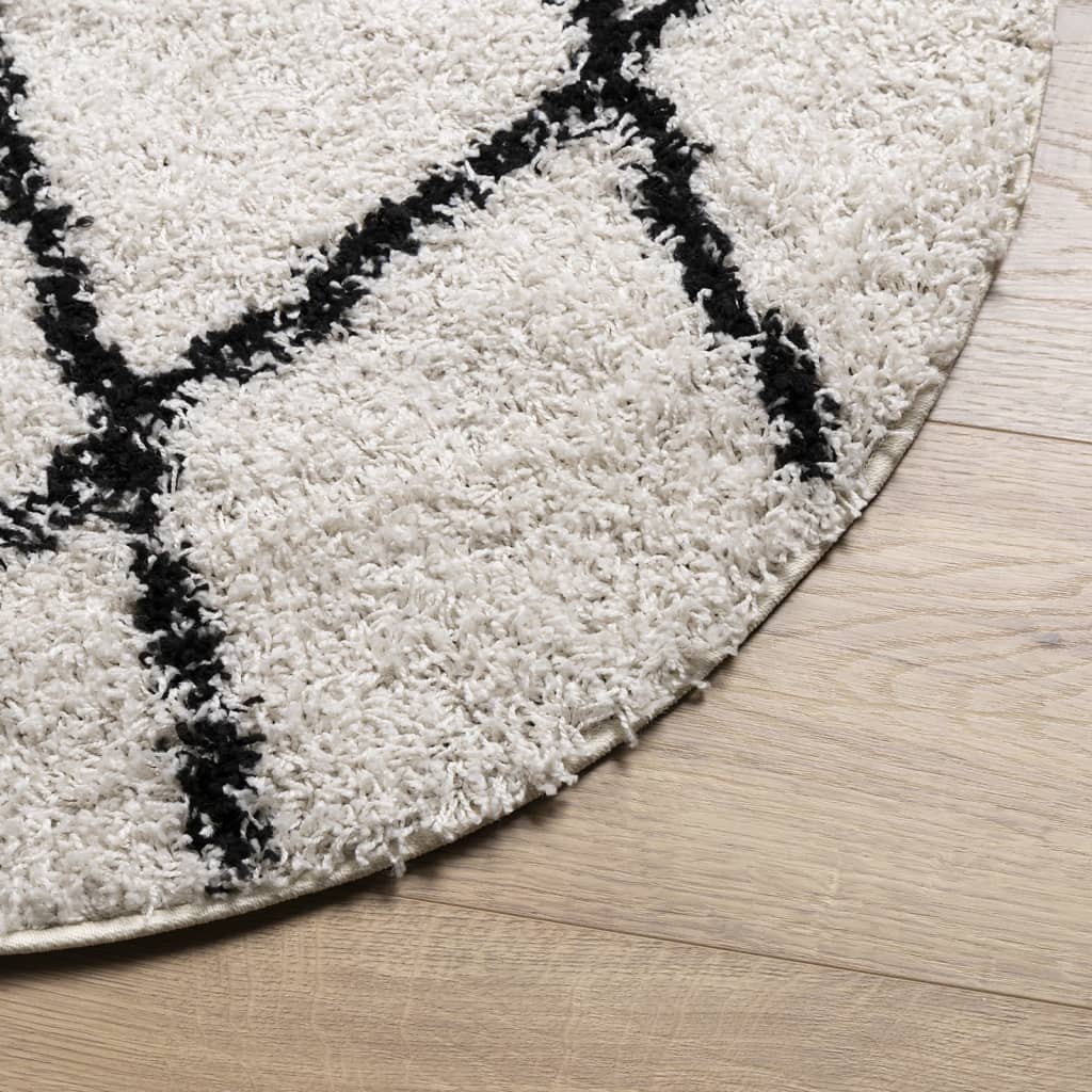 Čupavi tepih PAMPLONA visoka vlakna moderni krem-crni Ø 120 cm