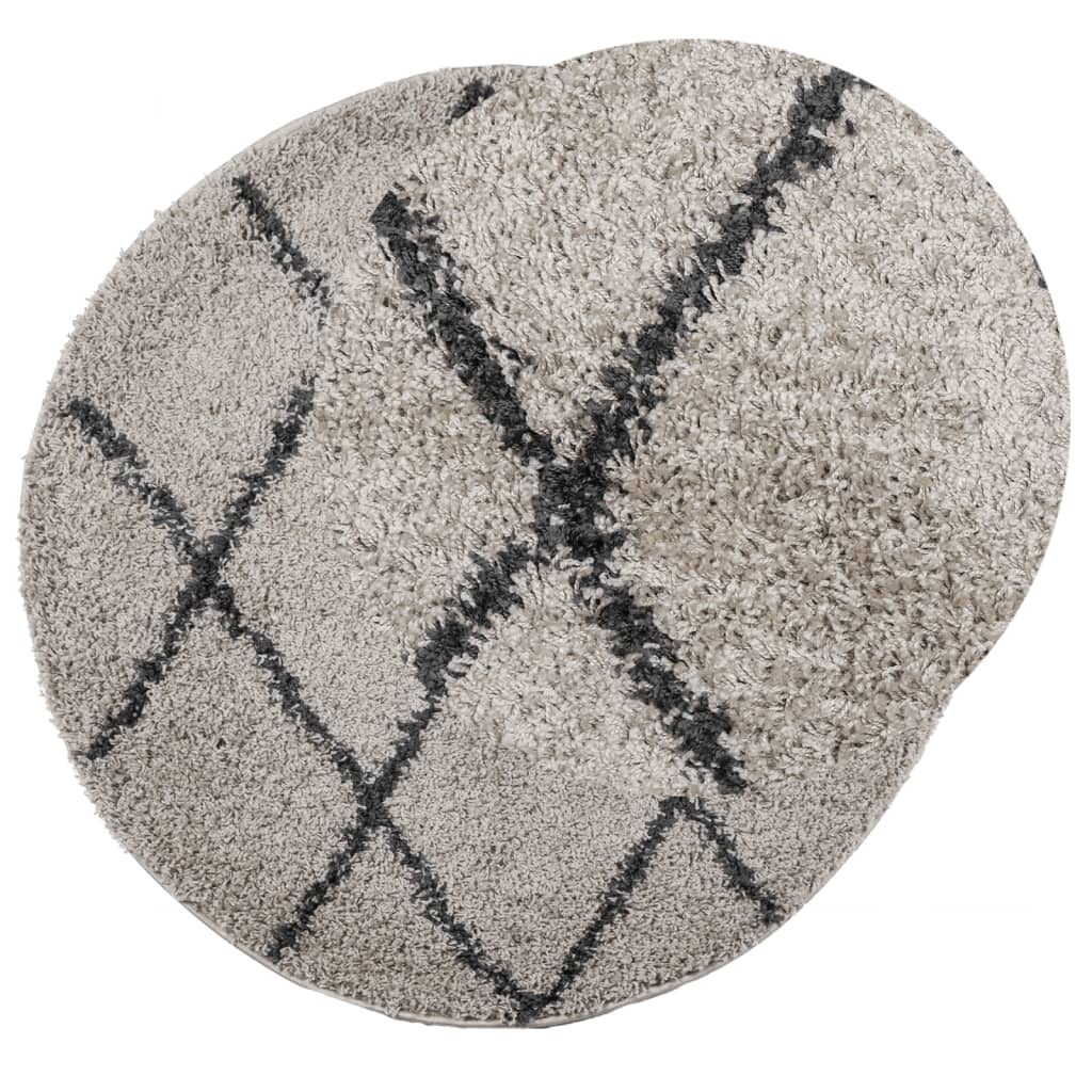 Čupavi tepih PAMPLONA s visokim vlaknima bež-antracit Ø 120 cm