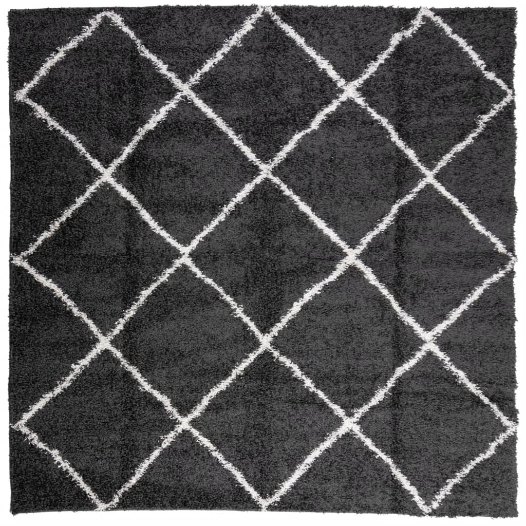 Čupavi tepih PAMPLONA s visokim vlaknima crni-krem 120 x 120 cm