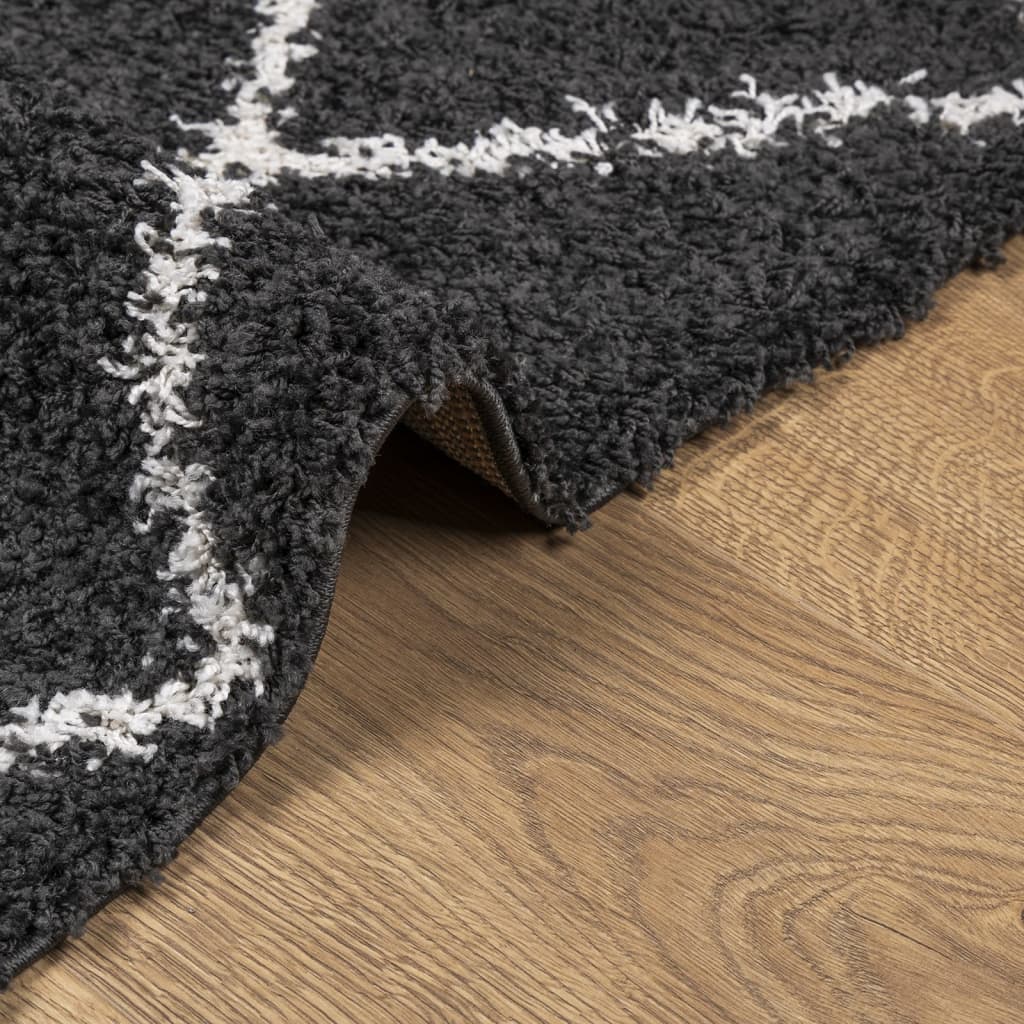 Čupavi tepih PAMPLONA s visokim vlaknima crni-krem 120 x 120 cm