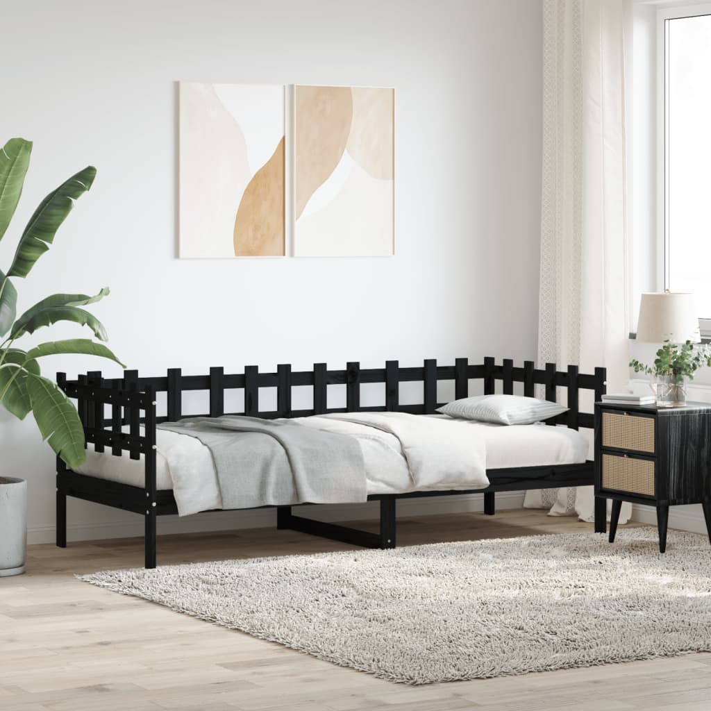 Dnevni ležaj crni 90 x 190 cm od masivne borovine