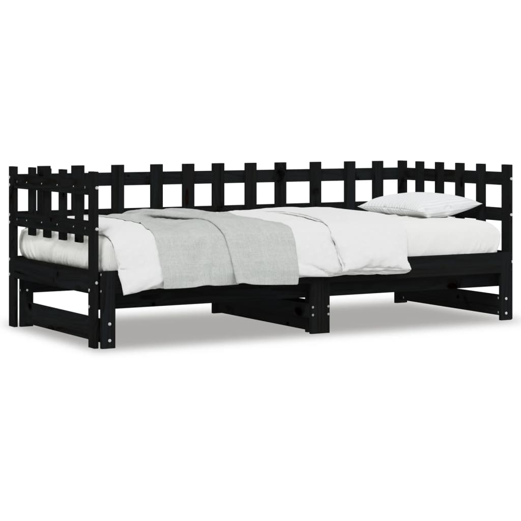 Dnevni ležaj na izvlačenje crni 2x (80x200) cm masivna borovina