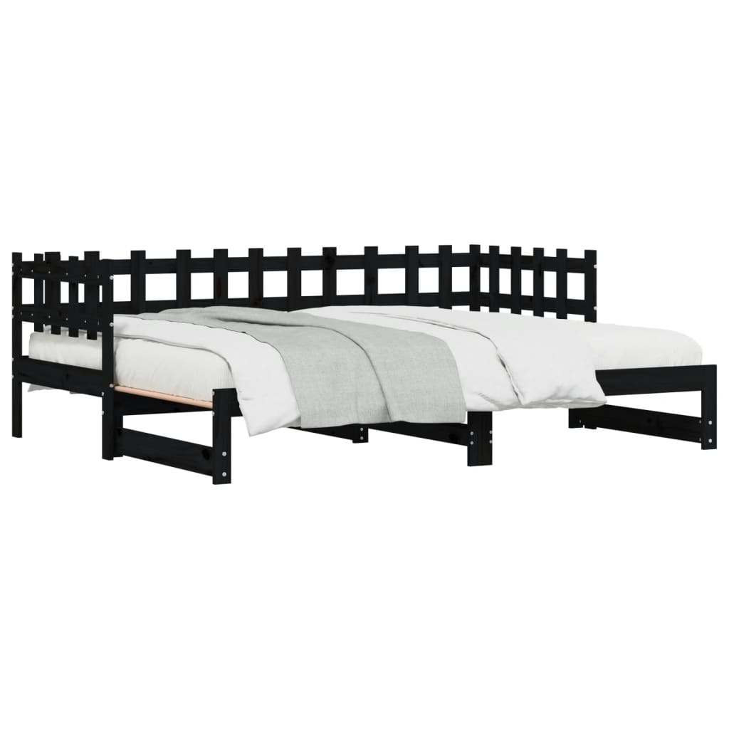Dnevni ležaj na izvlačenje crni 2x (80x200) cm masivna borovina