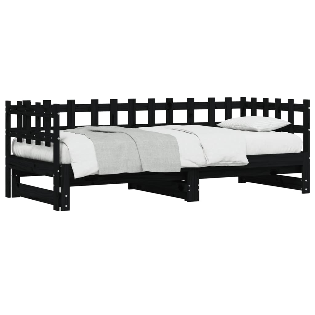 Dnevni ležaj na izvlačenje crni 2x (80x200) cm masivna borovina