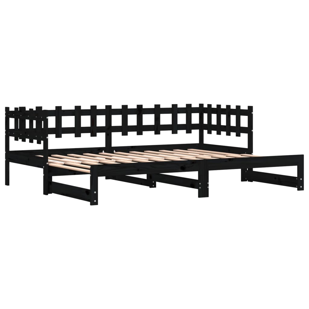 Dnevni ležaj na izvlačenje crni 2x (80x200) cm masivna borovina