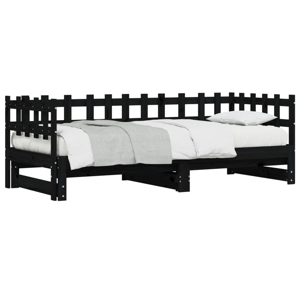 Dnevni ležaj na izvlačenje crni 2x(90x200) cm masivna borovina