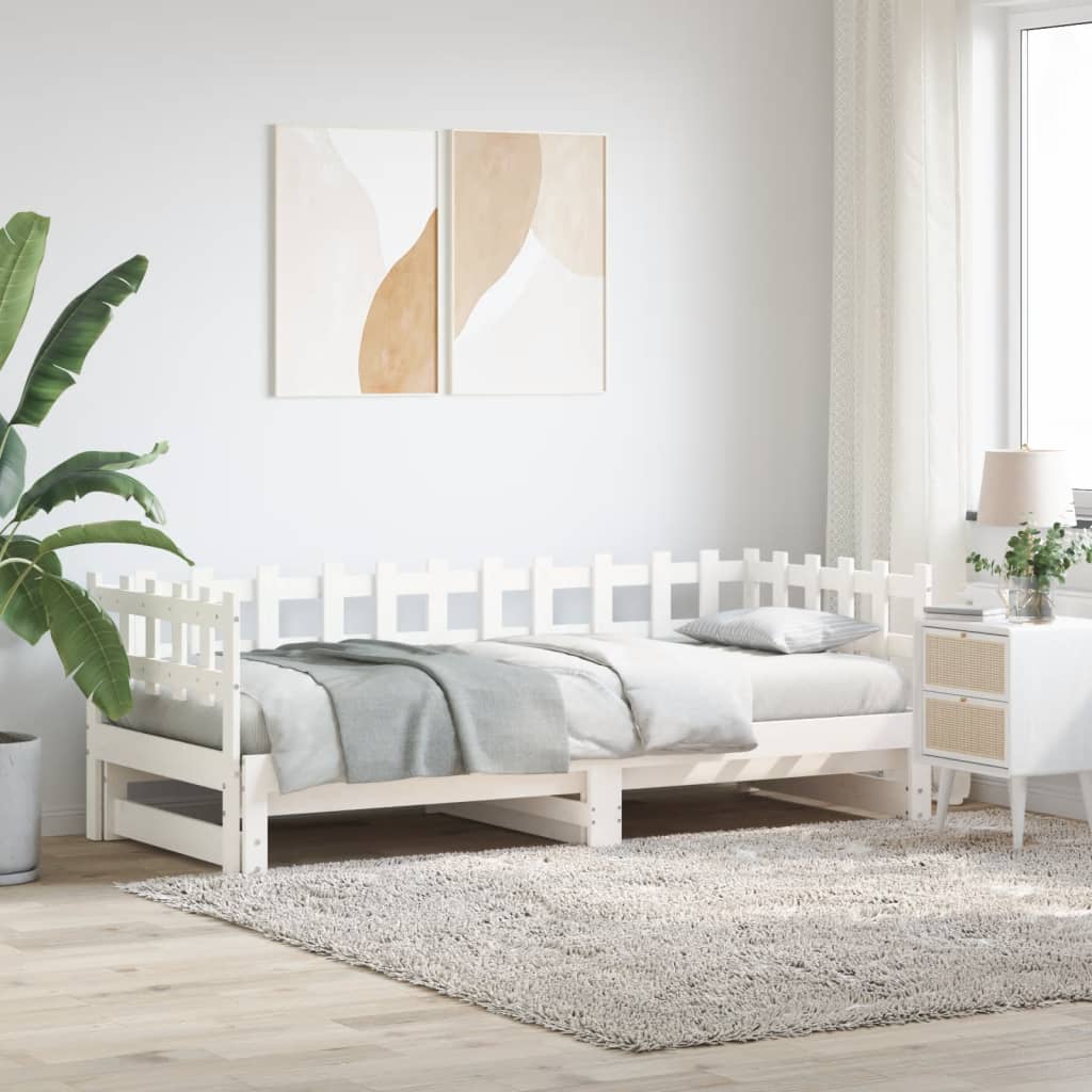 Dnevni ležaj na izvlačenje bijeli 2x(90x190)cm masivna borovina
