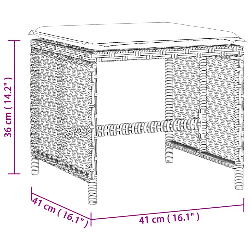 Vrtni taburei s jastucima 4 kom 41x41x36 cm od poliratana