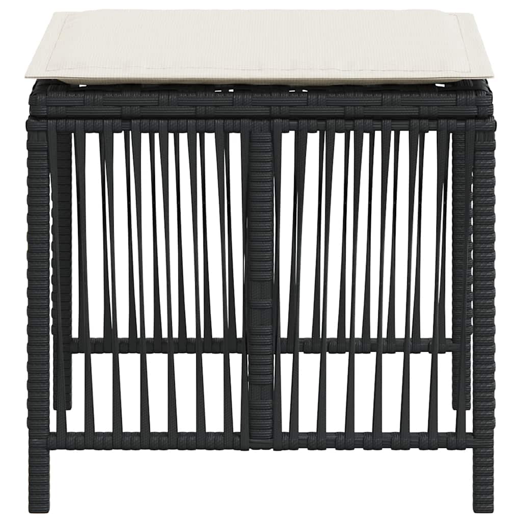 Vrtni taburei s jastucima 4 kom crni 41x41x36 cm od poliratana