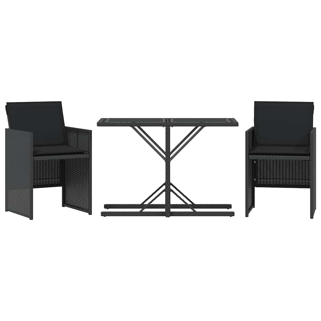 3-dijelni bistro set s jastucima crni od poliratana