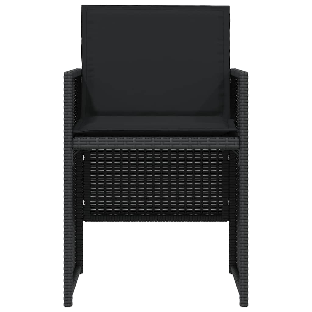 3-dijelni bistro set s jastucima crni od poliratana
