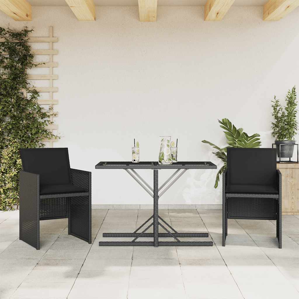 3-dijelni bistro set s jastucima crni od poliratana