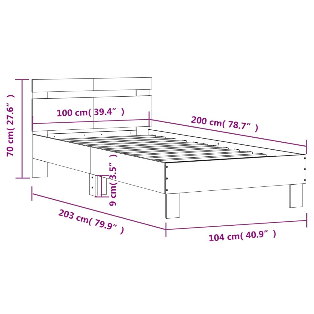 Okvir za krevet s uzglavljem boja hrasta 100x200 cm drveni