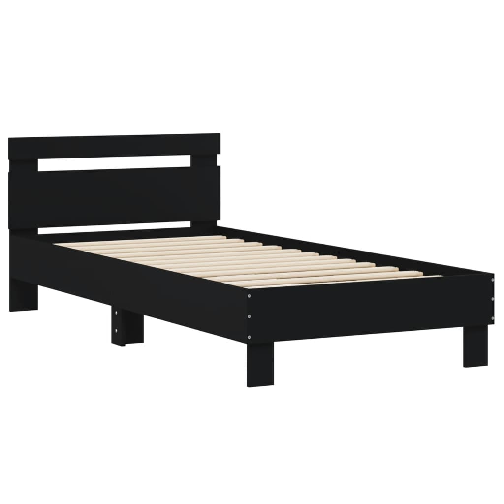 Okvir za krevet s uzglavljem crni 75x190 cm konstruirano drvo