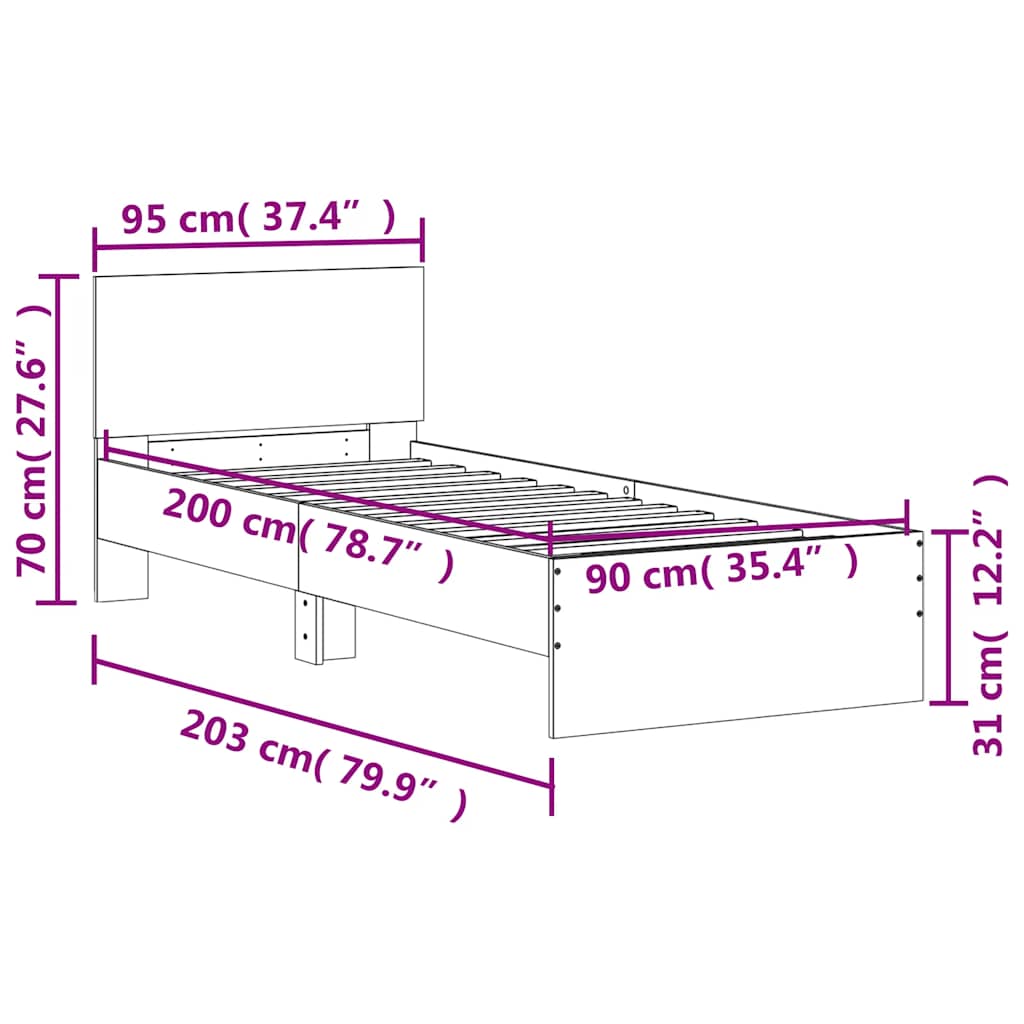 Okvir za krevet s uzglavljem boja hrasta 90x200 cm drveni