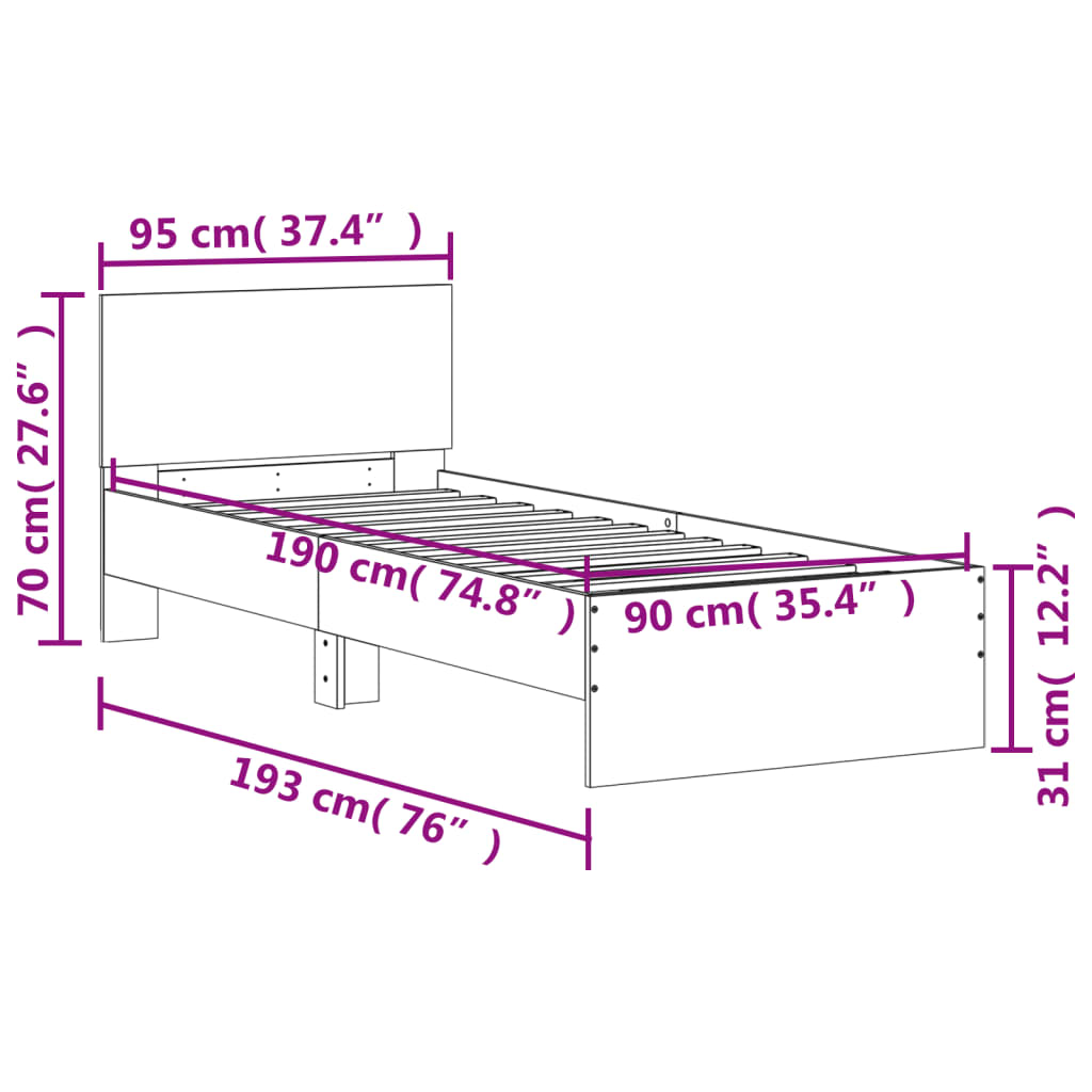 Okvir kreveta s uzglavljem bijeli 90x190 cm konstruirano drvo