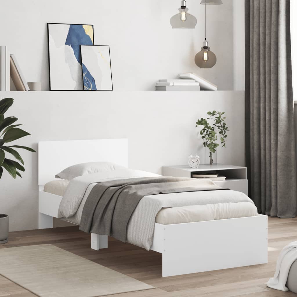 Okvir za krevet s uzglavljem bijeli 75x190 cm konstruirano drvo