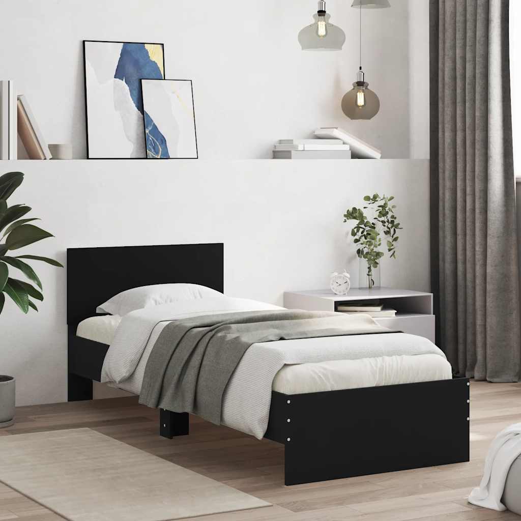 Okvir za krevet s uzglavljem crni 75x190 cm konstruirano drvo