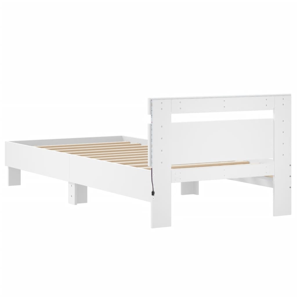 Okvir za krevet s uzglavljem i LED svjetlima bijeli 90x190 cm