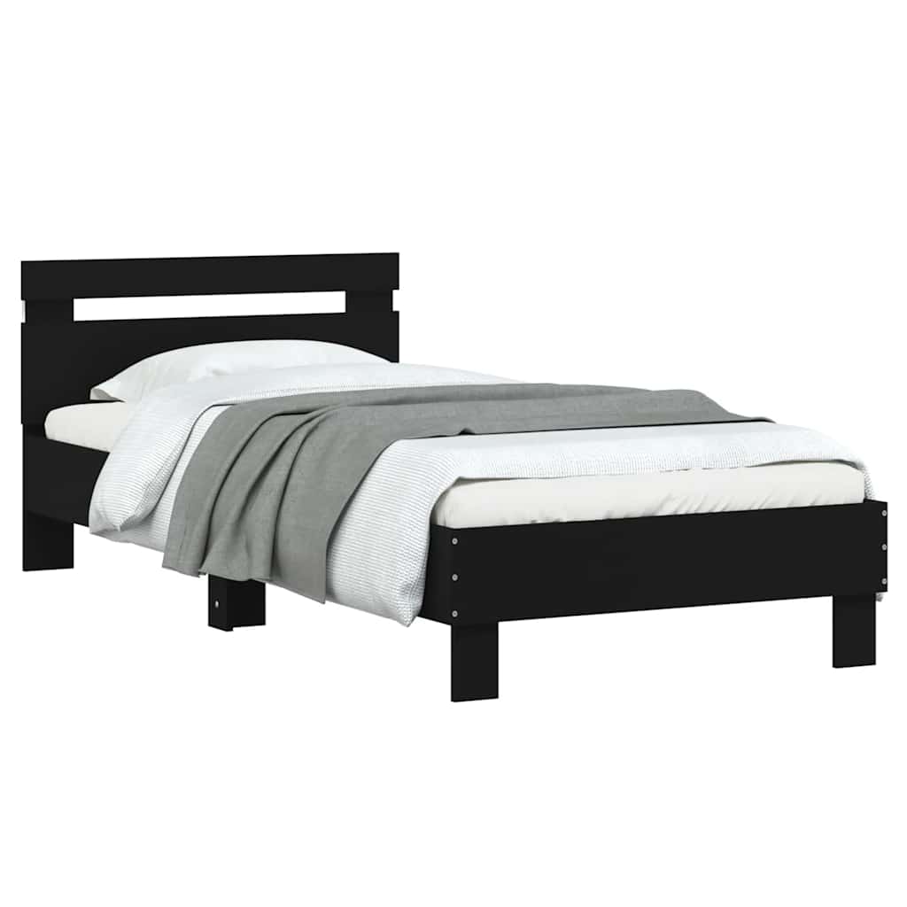 Okvir za krevet s uzglavljem i LED svjetlima crni 75x190 cm