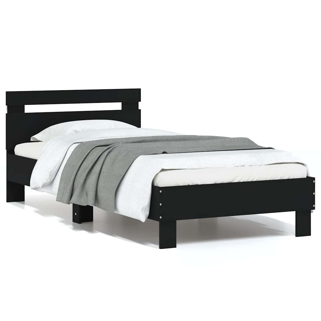 Okvir za krevet s uzglavljem i LED svjetlima crni 75x190 cm