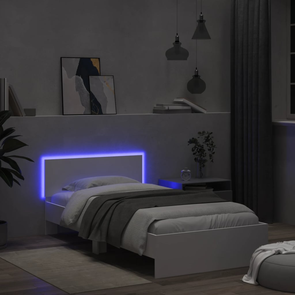 Okvir za krevet s uzglavljem i LED svjetlima bijeli 100x200 cm