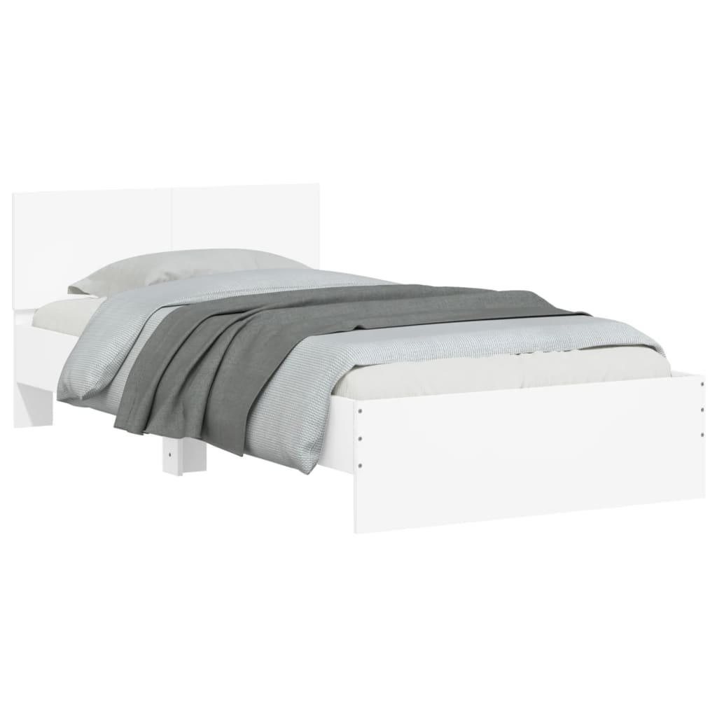 Okvir za krevet s uzglavljem i LED svjetlima bijeli 100x200 cm