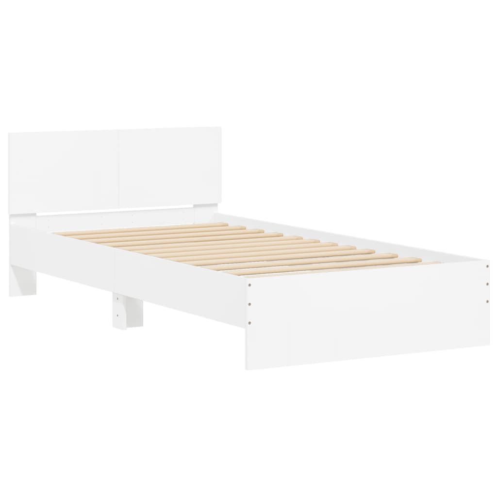 Okvir za krevet s uzglavljem i LED svjetlima bijeli 100x200 cm