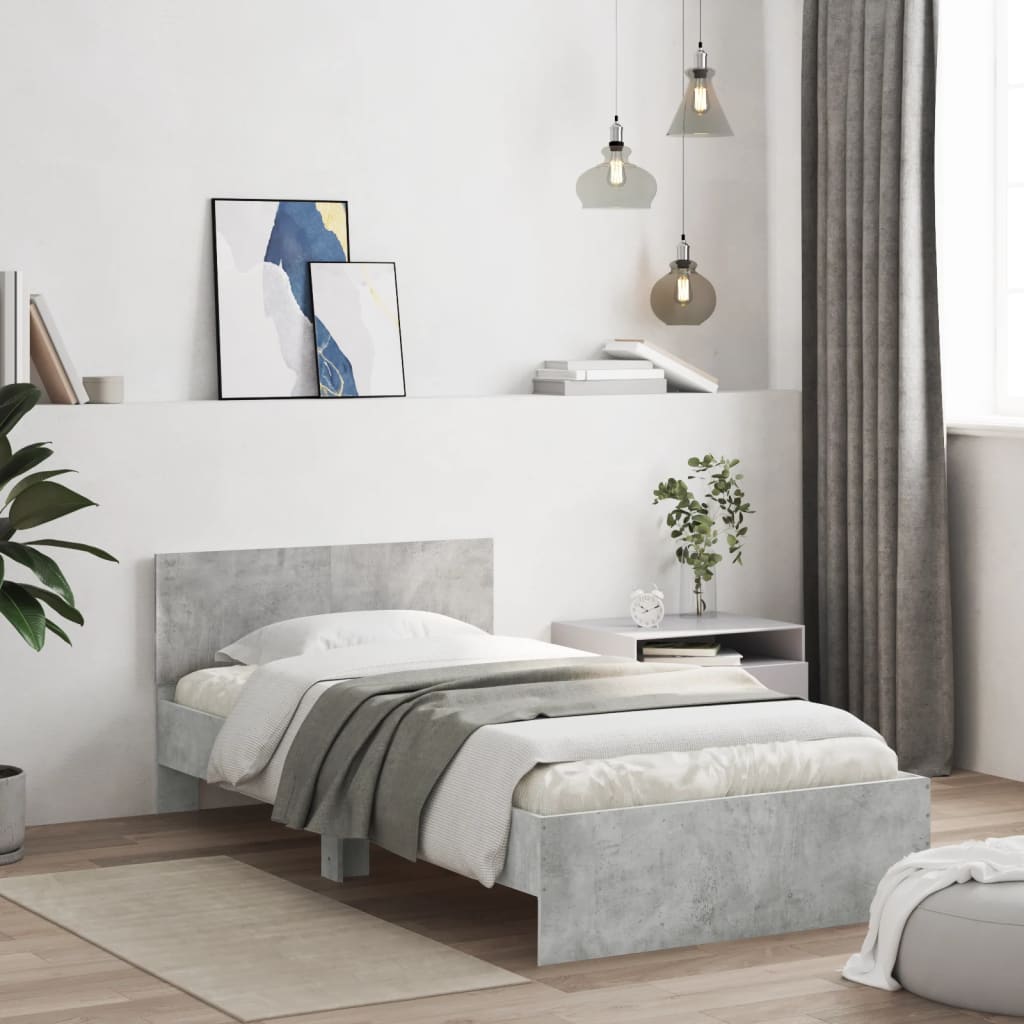 Okvir kreveta s uzglavljem LED siva boja betona 100 x 200 cm