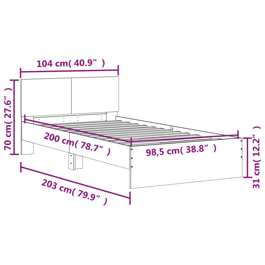 Okvir kreveta s uzglavljem LED siva boja betona 100 x 200 cm